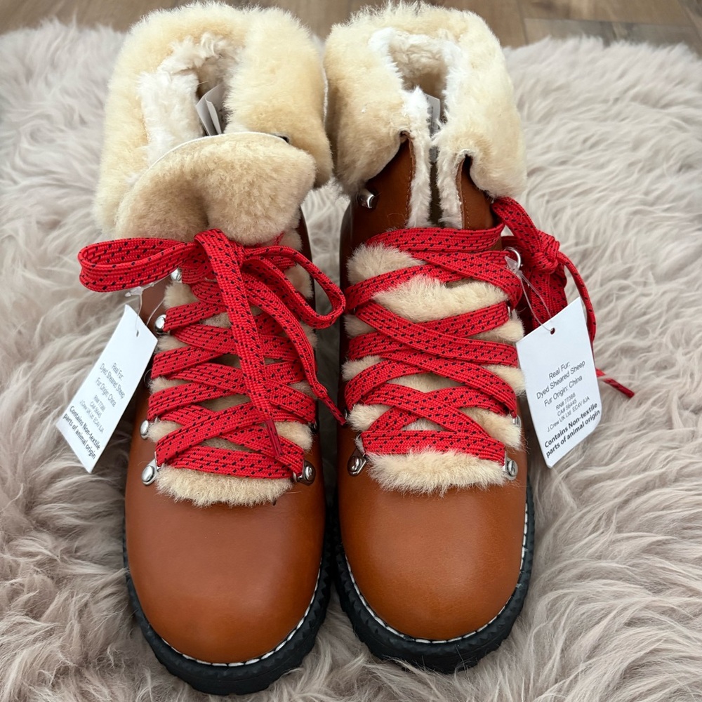 NWT J Crew Boots with Red Laces and Brown Leather